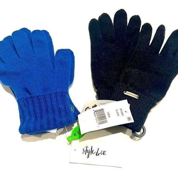 Set of 2 Style & Co. Women's Solid Touchscreen Gloves blue, black One Size New - Picture 5 of 7